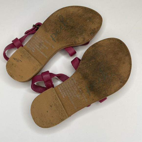 Peek Sandals Girls 8 Pink Genuine Leather Open Toe Thong Sandal Strappy Fuchsia - Picture 5 of 7